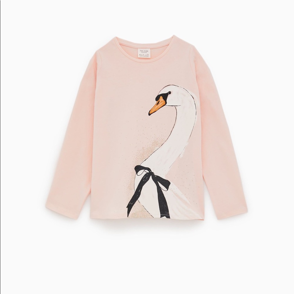Zara kids shiny swan motif t-shirt